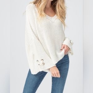 Wooden Ships Anthropologie Slouchy Summer Sweater Large Open Weave Cream SZ M/L